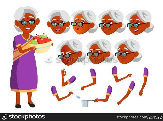Indian Old Woman Vector. Hindu. Asian. Senior Person. Aged, Elderly People. Friends, Life. Face Emotions, Various Gestures Animation Creation Set Isolated Flat Cartoon Illustration. Indian Old Woman Vector. Hindu. Asian. Senior Person. Aged, Elderly People. Friends, Life. Face Emotions, Various Gestures. Animation Creation Set. Isolated Flat Cartoon Character Illustration