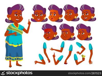 Indian Old Woman Vector. Hindu. Asian. Senior Person. Aged, Elderly People. Emotional, Pose. Face Emotions, Various Gestures Animation Creation Set Isolated Flat Cartoon Illustration. Indian Old Woman Vector. Hindu. Asian. Senior Person. Aged, Elderly People. Emotional, Pose. Face Emotions, Various Gestures. Animation Creation Set. Isolated Flat Cartoon Character Illustration