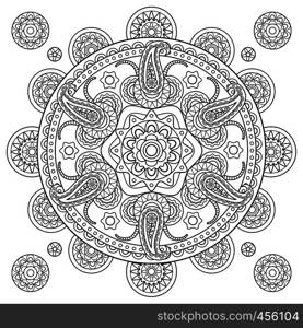 Indian paisley doodle hand drawn mandala. Vector illustration. Indian paisley doodle hand drawn mandala