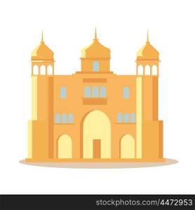 Indian Palace Illustration in Flat Design.. Travelling India famous historical attractions vector. Summer vacation in exotic countries concept. Indian palace in Flat Design. Acient Indian architecture illustration. Isolated on whitre.