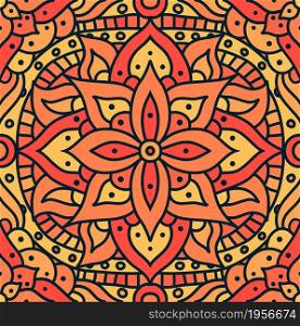 Indian pattern for fabric design. Vector seamless pattern. Oriental abstract orange background.. Indian mandala pattern seamless vector design. Vector seamless pattern for fabrique. Oriental abstract orange floral print.