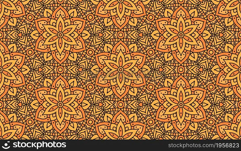 Indian pattern for fabric design. Vector seamless pattern. Oriental abstract orange background.. Indian mandala pattern seamless vector design. Vector seamless pattern for fabrique. Oriental abstract orange floral print.