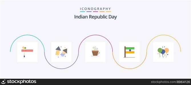 Indian Republic Day Flat 5 Icon Pack Including day. flag. fireworks. indian. coffee
