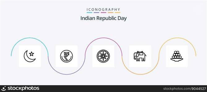 Indian Republic Day Line 5 Icon Pack Including indian. animal. inr. africa. country