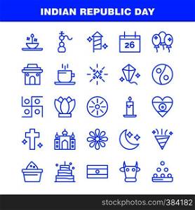 Indian Republic Day Line Icon Pack For Designers And Developers. Icons Of Kite, Festival, Flying, India, Indian, Pot, Food, Day, Vector