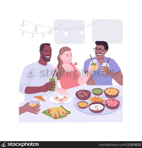 Indian restaurant isolated cartoon vector illustrations. Group of friends talking and eating out in cafe together, Indian cuisine menu, people lifestyle, dinner leisure time vector cartoon.. Indian restaurant isolated cartoon vector illustrations.