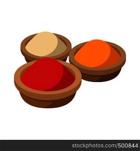 Indian spices icon in cartoon style on a white background . Indian spices icon, cartoon style