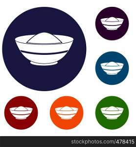 Indian spicy icons set in flat circle red, blue and green color for web. Indian spicy icons set