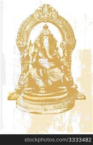 Indian symbols - Statue of Ganesha, the God of education, knowledge and wisdom in the Hindu mythology. Vector illustration.