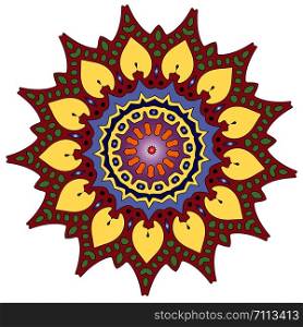 Indian vector and decorative coloring mandala, mix of symmetric colorful flowers and shapes, repeated pattern and geometrical ornament illustrations, perfect for coloring books, tattoos, clothing design and phone cases, antique then print fabrics and Christmas, wedding party, and also it?s helpful for yoga and meditation