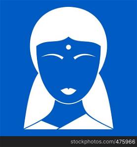 Indian woman icon white isolated on blue background vector illustration. Indian woman icon white