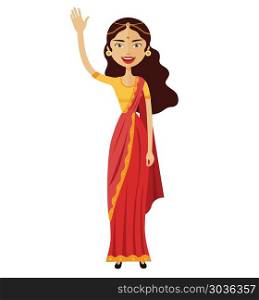 Indian woman waving her hand flat cartoon vector isolated