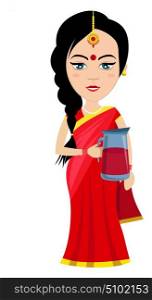 Indian woman with juice, illustration, vector on white background.