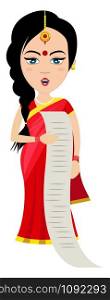 Indian woman with to do list , illustration, vector on white background.