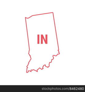 Indiana US state map red outline border. Vector illustration isolated on white. Two-letter state abbreviation.. Indiana US state map red outline border. Vector illustration. Two-letter state abbreviation