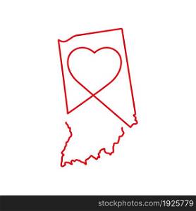 Indiana US state red outline map with the handwritten heart shape. Continuous line drawing of patriotic home sign. A love for a small homeland. T-shirt print idea. Vector illustration.. Indiana US state red outline map with the handwritten heart shape. Vector illustration