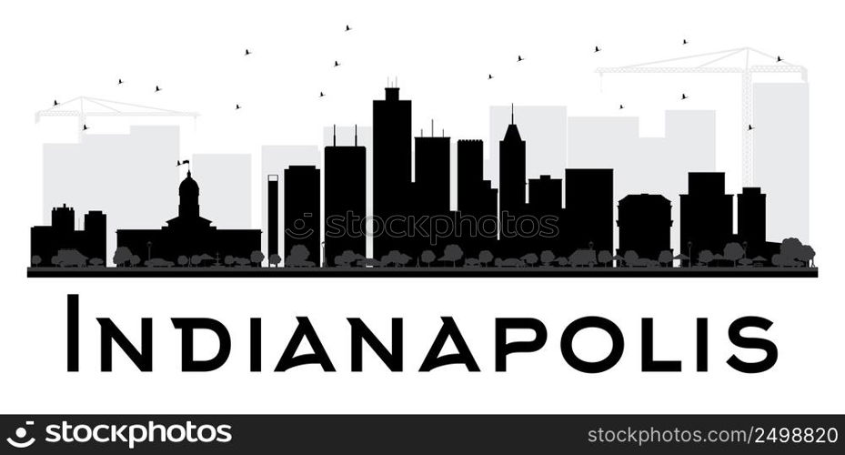 Indianapolis City skyline black and white silhouette. Vector illustration. Simple flat concept for tourism presentation, banner, placard or web site. Business travel concept. Cityscape with landmarks