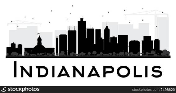 Indianapolis City skyline black and white silhouette. Vector illustration. Simple flat concept for tourism presentation, banner, placard or web site. Business travel concept. Cityscape with landmarks