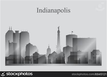 Indianapolis city skyline silhouette in grayscale vector illustration