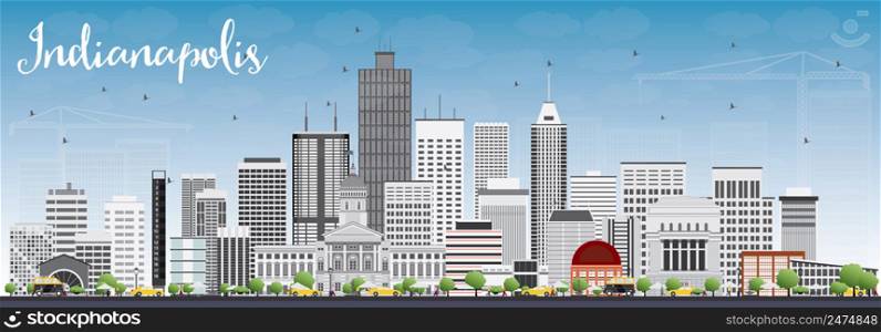 Indianapolis Skyline with Gray Buildings and Blue Sky. Vector Illustration. Business Travel and Tourism Concept with Modern Buildings. Image for Presentation Banner Placard and Web Site.