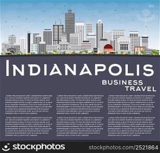 Indianapolis Skyline with Gray Buildings, Blue Sky and Copy Space. Vector Illustration. Business Travel and Tourism Concept with Modern Buildings. Image for Presentation Banner Placard and Web Site.