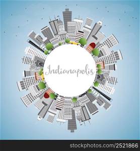 Indianapolis Skyline with Gray Buildings, Blue Sky and Copy Space. Vector Illustration. Business Travel and Tourism Concept with Modern Buildings. Image for Presentation Banner Placard and Web Site.
