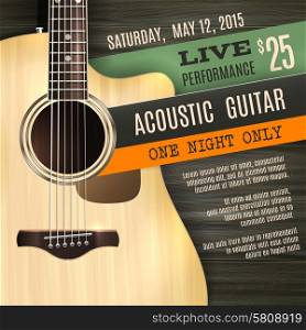 Indie musician concert show poster with acoustic guitar vector illustration. Acoustic Guitar Poster