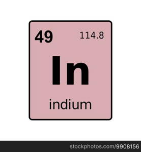 Indium chemical element of periodic table. Sign with atomic number.