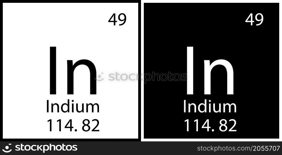 Indium chemical symbol. Science emblem. Square frame. Mendeleev table. Banner design. Vector illustration. Stock image. EPS 10.. Indium chemical symbol. Science emblem. Square frame. Mendeleev table. Banner design. Vector illustration. Stock image.
