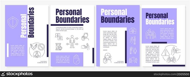 Individual boundaries brochure template. Define comfort zone. Flyer, booklet, leaflet print, cover design with linear icons. Vector layouts for presentation, annual reports, advertisement pages. Individual boundaries brochure template
