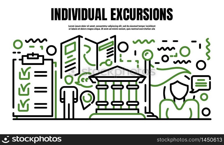 Individual excursion banner. Outline illustration of individual excursion vector banner for web design. Individual excursion banner, outline style