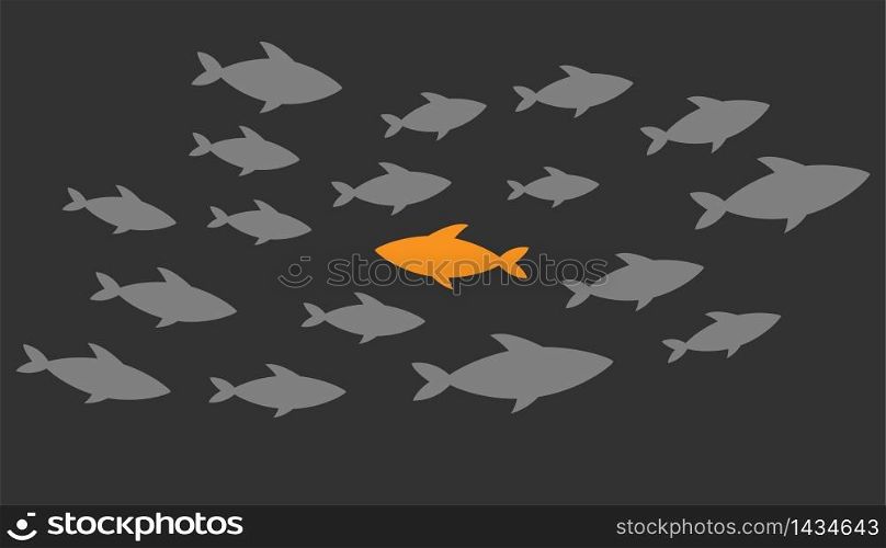 Individual fish illustration. Unique and creative design. Individuality of fish against other. Motivation to be creative and independent. Freedom under water. Own way. Vector EPS 10