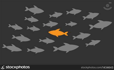 Individual fish illustration. Unique and creative design. Individuality of fish against other. Motivation to be creative and independent. Freedom under water. Own way. Vector EPS 10