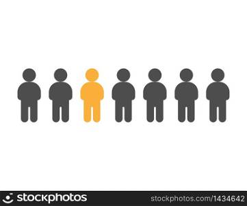 Individual person in crowd. Independent man between others. Freedom of mind. Illustration of individuality. Especial symbol in grey and yellow. Concept of different idea. Think different. EPS 10