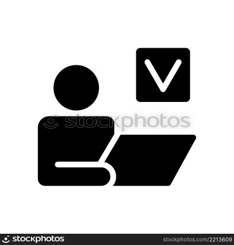 Individual tasks black glyph icon. Productive work management. Complete project. Professional partnership. Silhouette symbol on white space. Solid pictogram. Vector isolated illustration. Individual tasks black glyph icon