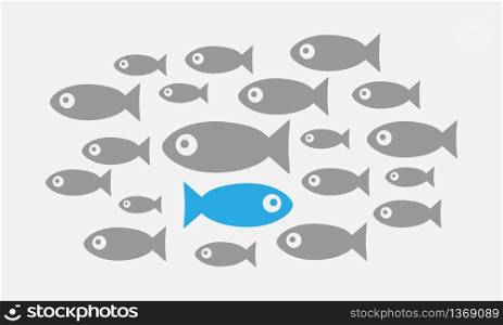 Individuality concept. Not like everyone else. Fish swims against the tide Vector EPS 10. Individuality concept. Not like everyone else. Fish swims against the tide