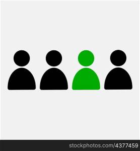 Individuality person icon. Black and green silhouettes. Social concept. Unique human. Vector illustration. Stock image. EPS 10.. Individuality person icon. Black and green silhouettes. Social concept. Unique human. Vector illustration. Stock image.