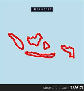 Indonesia bold outline map. Glossy red border with soft shadow. Country name plate. Vector illustration.. Indonesia bold outline map. Vector illustration