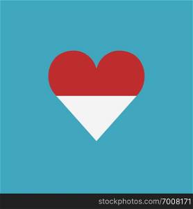 Indonesia flag icon in a heart shape in flat design. Independence day or National day holiday concept.