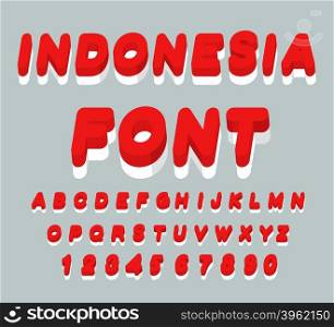 Indonesia font. Indonesian flag on letters. National Patriotic alphabet. 3d letter. State color symbolism Asian state&#xA;