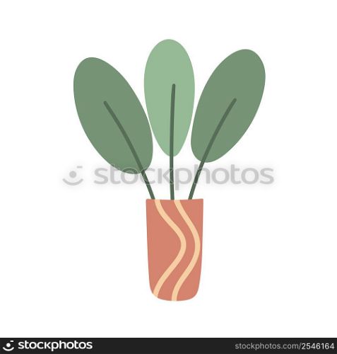 Indoor flower in pot vector illustration. Isolated single simple home plant. Apartment, room or office decor. Botanical natural home decoration for coziness