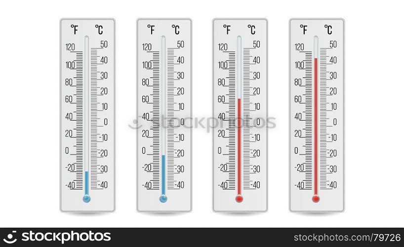 Indoor Home Office Thermometer Vector. Hot And Cold Temperature. Isolated Illustration. Meteorology Thermometer Vector. Scale Celsius, Fahrenheit Isolated Illustration
