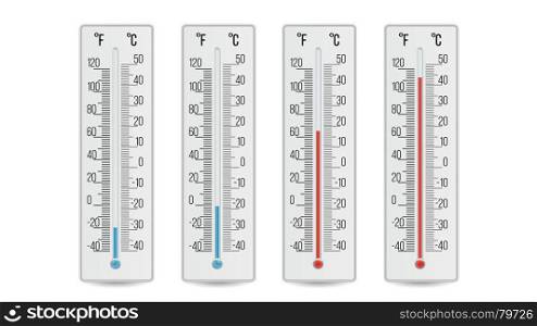 Indoor Home Office Thermometer Vector. Hot And Cold Temperature. Isolated Illustration. Meteorology Thermometer Vector. Scale Celsius, Fahrenheit Isolated Illustration