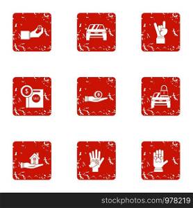 Indoor icons set. Grunge set of 9 indoor vector icons for web isolated on white background. Indoor icons set, grunge style