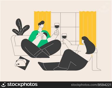Indoor picnic abstract concept vector illustration. Family quarantine fun, indoor activities, stay at home picnic, romantic time during pandemic, time spending ideas for kids abstract metaphor.. Indoor picnic abstract concept vector illustration.