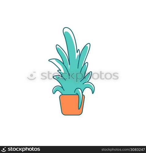Indoor plant flat color vector object. Tropical greenery for house decoration. Sprout with leaves. Potted office greenery isolated cartoon illustration for web graphic design and animation. Indoor plant flat color vector object