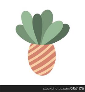Indoor plant in striped pot isolated vector illustration. Single houseplant with large green leaves. Home and office interior decoration. Indoor plant in striped pot isolated vector illustration