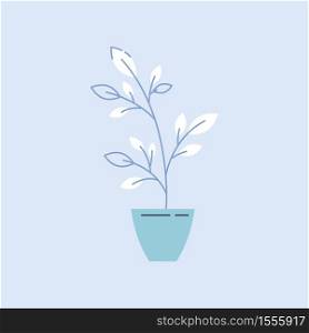 Indoor plant semi flat RGB color vector illustration. Natural, artificial home decoration, plant growing hobby. Small houseplant in flowerpot isolated cartoon object on blue background. Indoor plant semi flat RGB color vector illustration