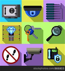 Indoor security icon set. Flat set of 9 indoor security vector icons for web design isolated on white background. Indoor security icon set, flat style