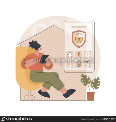 Indoor security system abstract concept vector illustration. Smart house installation, mobile application, control center, smartphone operated home security system, door lock abstract metaphor.. Indoor security system abstract concept vector illustration.